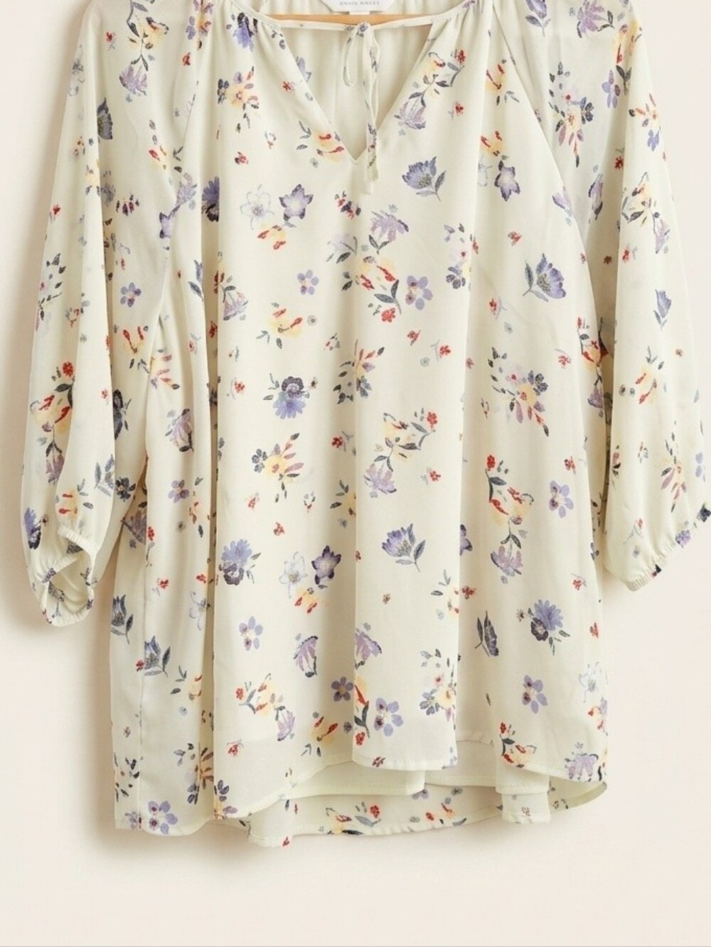 Daily Thread Floral 3/4 Sleeve Blouse with Tie-Neck - Size Large